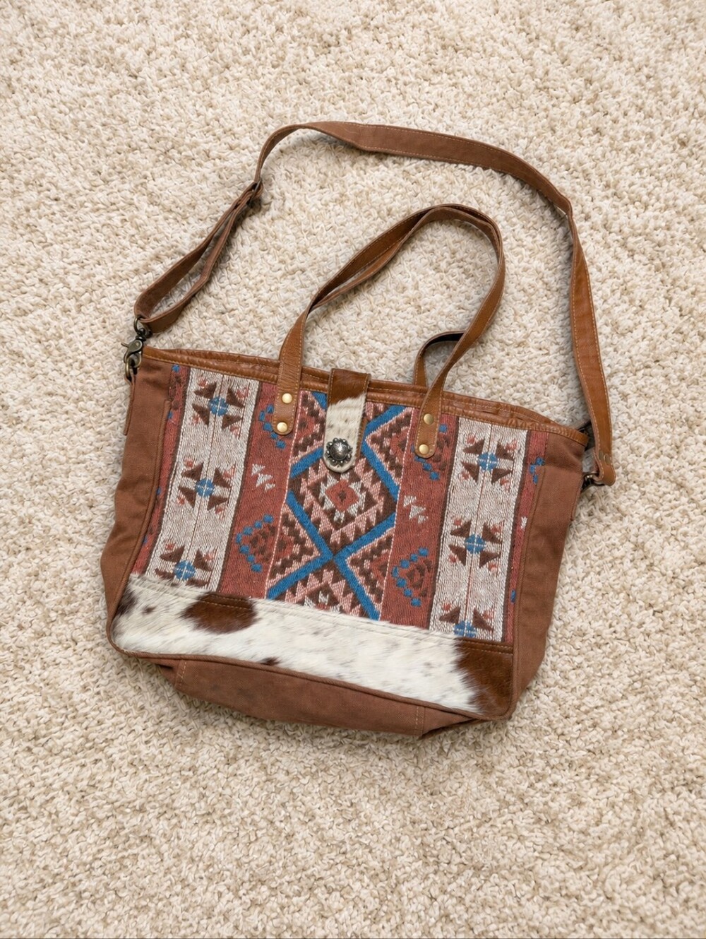 Myra Bag Western Aztec Cowgirl Cotton Leather Messenger Bag